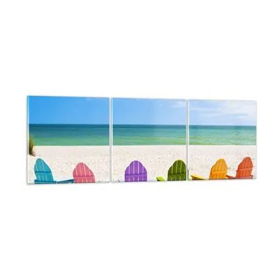 Produktbild von Bilder auf glas - Sunbed ufer florida Sommer - 90x30cm - Glasbilder - Wandbilder - Kunstdruck - zum Aufhängen bereit - Wanddekoration aus Glas - Glas Bilder - Wandbild auf Glas - GCA90x30-3160
