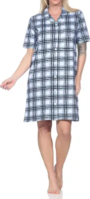 Zdjęcie produktu dla Damska koszula nocna Normann z krótkim rękawem, zapinana na guziki, z pojedynczego dżerseju - również w rozmiarach plus size; jasnoniebieski.52