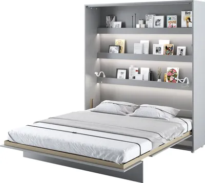 Produktbild von MEBLINI Schrankbett Bed Concept - Wandbett mit Lattenrost - Klappbett mit Schrank - Wandklappbett - Murphy Bed - Bettschrank - BC-13 - 180x200cm Vertikal - Grau Matt mit Matratze