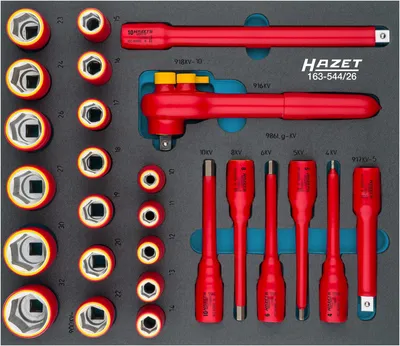 Produktbild von Hazet Steckschlüssel Satz, schutzisoliert 1/2 (12,5 mm) Vierkant hohl, Außen Sechskant-Tractionsprofil, Innen Sechskant, 26-tlg., 10 - 32