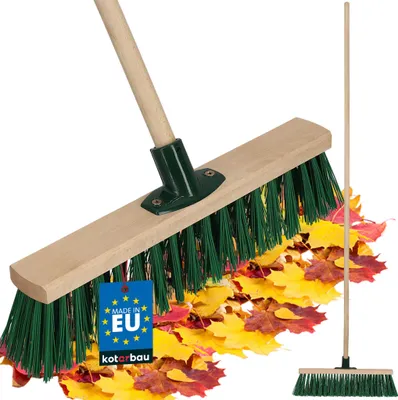 Image de KOTARBAU® Balai Brosse Bois de Hêtre 40 cm Vert Balai Extérieur Brosse pour Terrasse Poils Durs avec un Manche en Bois