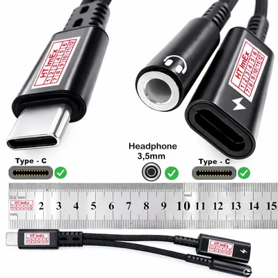 Produktbild von USB-C Audio und Ladeadapter 2in1 AUX Kopfhörer Splitter Kabel Schwarz