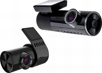 Two black dashcams are shown against a white background.