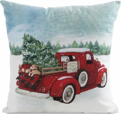 Image de EUROFIRANY | Taie d'oreiller de Noël - Taie d'oreiller décorative - 45 x 45 cm - Multicolore - Arbre de Noël - Housse de coussin - Voiture