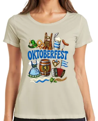 Produktbild von Bayern Tracht Lederhosen Dirndl Volksfest Wiesngaudi Damen T-Shirt, Natur, 3XL