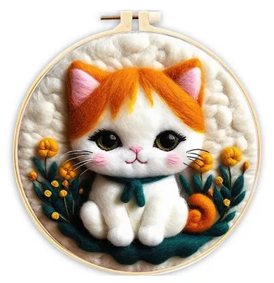 Produktbild von Filzfilzen Stickset Katze - Filzen mit Märchenwolle Wandbild ab 9 Jahren