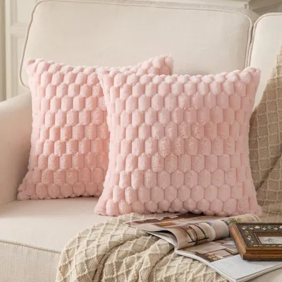 Immagine prodotto di Set di 2 federe per cuscini, rosa, morbidissime, in peluche vellutato, 40 x 40 cm