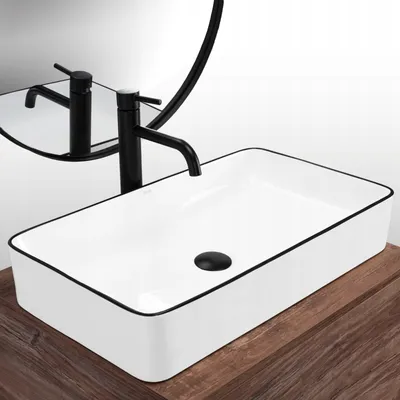 Obrázek produktu pro Koupelnové umyvadlo na desku umyvadlo obdélníkové 61x35cm keramické; bílé
