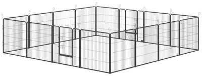 Zdjęcie produktu dla Klatka dla szczeniąt PawHut, 16 elementów, wysokość 80 cm, składana klatka dla szczeniąt z drzwiczkami, kolor szary