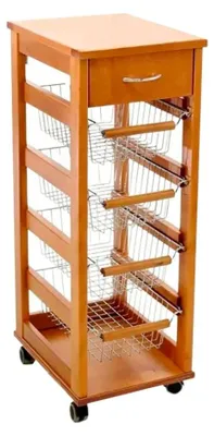 Immagine prodotto di Carrello da cucina salvaspazio 4 cestini estraibili ed un cassetto Vesuvio colore rovere