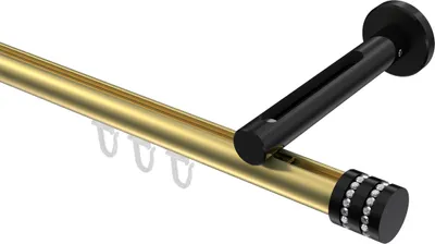 Produktbild von Interdeco Innenlaufstange / Gardinenstange mit Innenlauf Messing-Optik / Schwarz, Typ Siteno Estana (Glitzerkappe), 20 mm Ø 1-läufig, 480 cm
