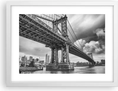 Produktbild von Gerahmtes Poster - Weißer Rahmen - Manhattan Brücke Schwarzweiß - 40x30 cm - Wand Bild - Wanddeko - Wandbilder - Wandposter - Bilderrahmen - Bilder - Kunstdruck - Wandbild - P2WAA40x30-4156