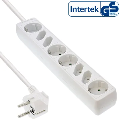 Produktbild von InLine® Steckdosenleiste, 8-fach, 4x Schutzkontakt + 4x Euro, weiß, 1,5m