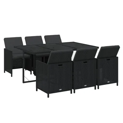 Image de vidaXL Ensemble de jardin 7 pièces avec coussins Poly rotin noir