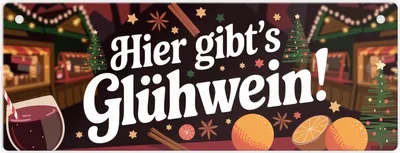 Produktbild von Hier gibt's Glühwein! Metallschild L in 10,5x28cm XL Ob als