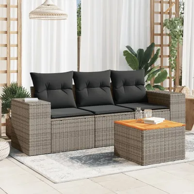 Produktbild von Design 4-tlg. Garten-Sofagarnitur mit Kissen Grau Poly Rattan, Gartenmöbel-Sets 2024 Neu