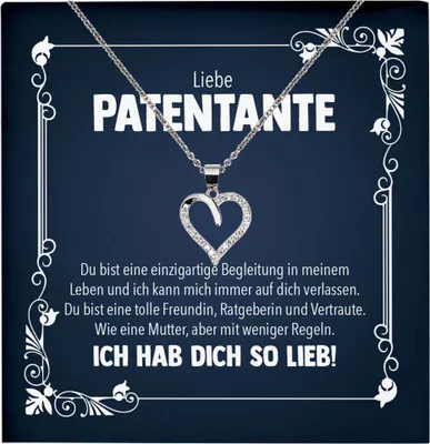 Produktbild von 22Feels Liebe Patentante Geschenk Herz Halskette mit Karte Patin Frauen Damen Collier Geburtstag Weihnachte Taufe Familie (Damen Silber 925/000 Schmuck)