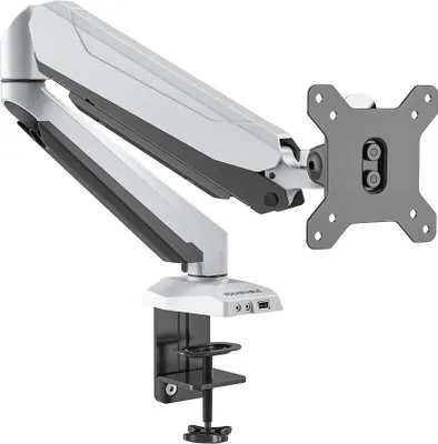 Produktbild von Rockstable Gasfeder Monitor Halterung für 13-32 Zoll Bildschirme, Monitor Tischhalterung Höhenverstellbar Neigbar Schwenkbar Grehbar, 8kg pro Arm, VESA 75x75/100x100 Weiß