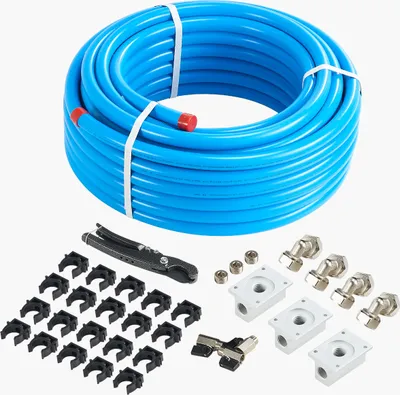 Image de SucceBuy Kit de tuyauterie de compresseur d'air, 100 pieds x 3/4 pouces Système de tuyauterie d'air comprimé en aluminium HDPE, anti-fuite, résistant à la pression et facile à installer, bleu