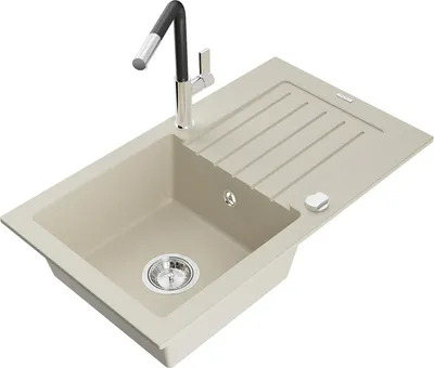 Produktbild von Mexen Pablo 1 Becken-Granitspüle mit Abtropffläche und Mischbatterie Flora, Beige - 6510-69-670401-07