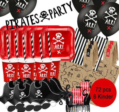 Party-Set Kinder Geburtstag Pirat Deko Luftballons, 72-tlg. deluxe Kindergeburtstag Mottoparty Kinderfasching