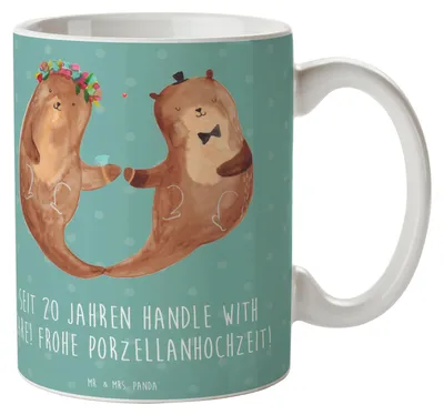 Produktbild von Mr. & Mrs. Panda Kaffeetasse 20. Hochzeitstag Porzellanhochzeit - Meeresbrise - Geschenk, Becher, Hochzeit, Geschenke, Kaffeebecher, Beziehung, Heiraten, Teetasse, Heirat