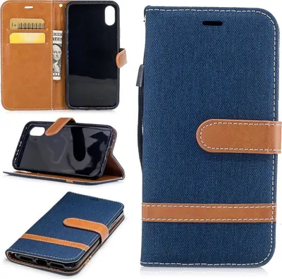 Produktbild von Tasche für Apple iPhone X Jeans Cover Handy Schutz Hülle Case Dunkelblau