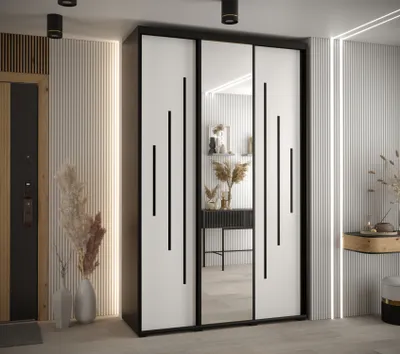 Produktbild von Kleiderschrank ASIRI 13 - 150/45 cm, schwarz / weiß / schwarz