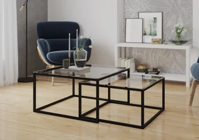 Produktbild von Couchtisch Kaffeetisch Wohnzimmertisch Sofatisch, Couchtisch 2in1,Glastisch - 75 x 75 x 41 cm - Lou