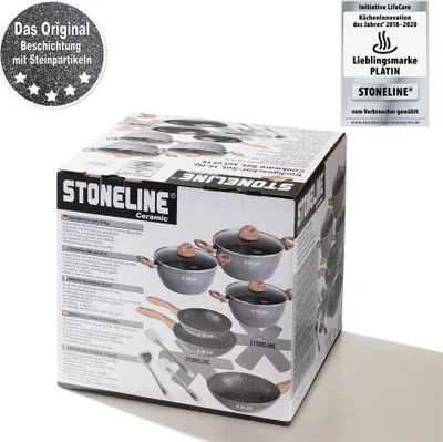 Image de STONELINE® CERAMIC batterie de cuisine en céramique 14 pièces | avec couvercles - aspect bois