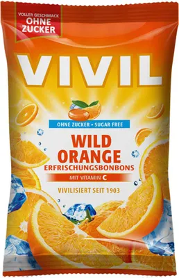 Zdjęcie produktu dla Vivil Wild Orange orzeźwiające cukierki bez cukru z witaminą C 120g