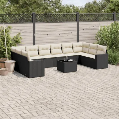Produktbild von Design 11-tlg. Garten-Sofagarnitur mit Kissen Schwarz Poly Rattan, Gartenmöbel-Sets 2024 Neu