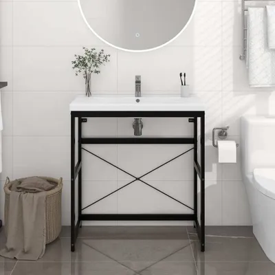 Zdjęcie produktu dla vidaXL Stelaż umywalki łazienkowej czarny 79x38x83 cm żelazny