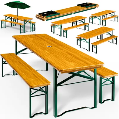 Produktbild von CASARIA® 4er Set Bierzeltgarnitur 170cm Klappbar Stabil 3 Teilig 2x Bierbank 1x Tisch Holz Biertischgarnitur Festzeltgarnitur Biergarten Biergarnitur