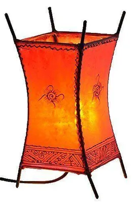 Immagine prodotto di Lampada orientale, lampada in legno di henne, lampada in pelle marocchina, lampada da tavolo, lampada da terra. Carree Sonne, 30 cm: colore rosso
