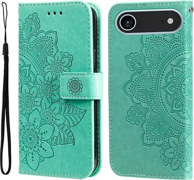 Produktbild von Mobigear Flowers iPhone Air Hülle Klapphülle Geldbörse - Grün