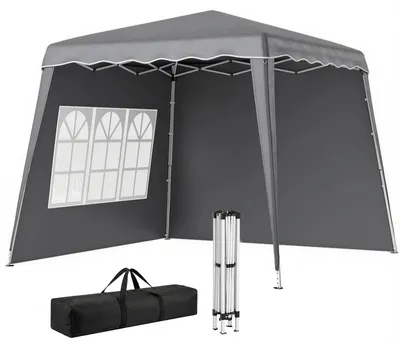 Image de Tente pliante pop-up - Pavillon de jardin/tente de réception - 2,89 x 2,89 m - 2 parois latérales - Hauteur réglable - Gris