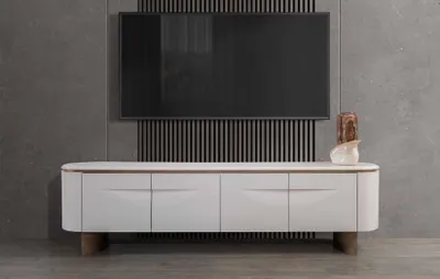 Produktbild von TV Ständer stilvoll  RTV Lowboard Wohnwand Sideboard Weiß Holz Modern Design