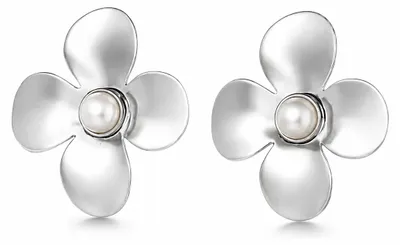 Immagine prodotto di Orecchini a forma di fiore, con perle, in argento e color oro, senza nichel. Motivo floreale, marca Yehwang, color argento
