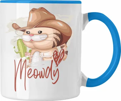 Produktbild von Trendation - Katze Tasse Geschenk Grafik für Katzenliebhaber Katzenmama Papa Meowdy (Blau)