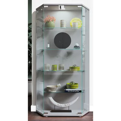 Produktbild von VCM Glasvitrine stehend | Vitrine Glas mit ESG-Sicherheitsglas | Maße ca. H. 114 x B. 83 x T. 17 cm | Standvitrine Glas | Modern und platzsparend | Glas Vitrinenschrank – Cenila L
