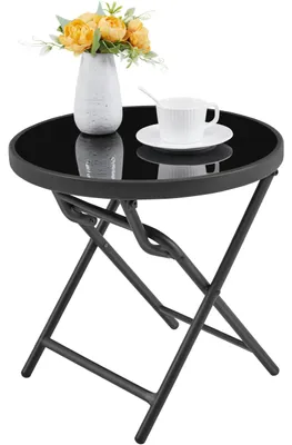 Produktbild von Faltbarer runder Gartentisch aus Glas und Metall