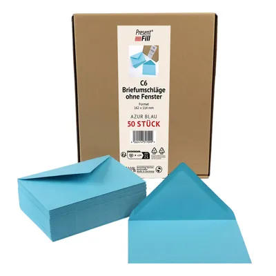 Produktbild von 50 x PresentFill® Briefumschläge C6 ohne Fenster - Azur Blau