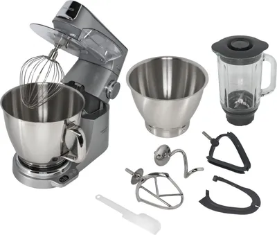Produktbild von Kenwood Küchenmaschine Titanium Chef Baker XL KVL 85.124SI, 1200 W, Edelstahl, Silber, zwei Rührschüsseln (7L & 5L), integrierte Waage, Planetenrührwerk, LightLift-System, Timer, Display, Pulsfunktion, variable Geschwindigkeit, 225 x 370 x 400 mm