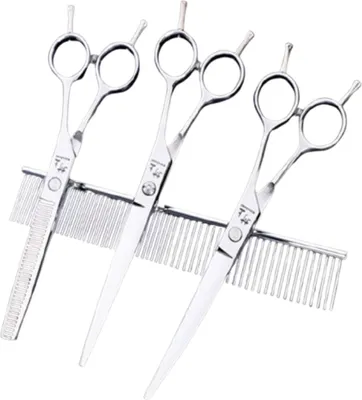 Image de INF Kit de ciseaux pour chiens avec ciseaux, chiffon de nettoyage et peigne Argent