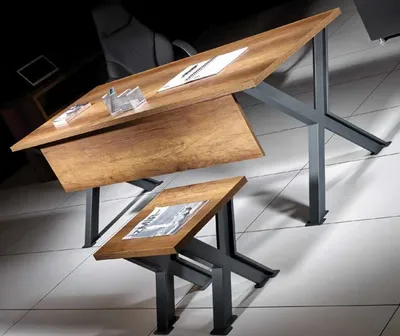 Produktbild von Schreibtisch mit Couchtisch X-Tischbeine Holztische Arbeitszimmer Set