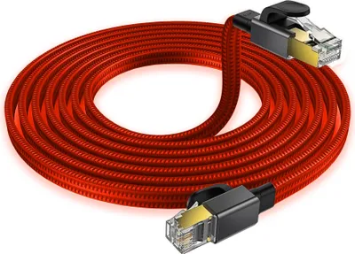 Produktbild von Netzwerkkabel 15m Cat 8 Ethernet Kabel Flach LAN Kabel RJ45 40Gbps 2000MHz S FTP für Internet Gaming PC Laptop Router PS5 Xbox Rot Reagle