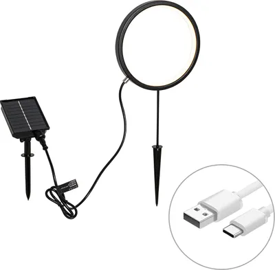 Produktbild von QAZQA - Modern Spitzenlicht Schwarz 50 cm Inkl. Wiederaufladbare und Solar LED IP65 - Adalind I Außenbeleuchtung - Stahl Rund - I (nicht austauschbare) LED