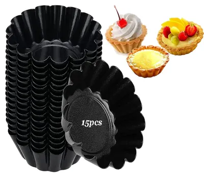 Muffinvorm-Set, 15 Mini-Tartelettes, Koolstofstaal, Antihaft, Ø 6,5 cm, Schwarz