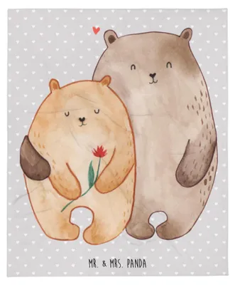 Produktbild von Mr. & Mrs. Panda Winterdecke Bären Liebe - Grau Pastell - Geschenk, Blume, Freundin, Sofaüberwurf, Verknallt, Decke, Wohndecke, Tagesdecke, Sofadecke, Kuscheldecke